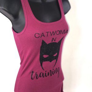 a.n.d.eawy Sparkly Catwoman in Training Tank Top Pink Glitter Graphic Jrs Small